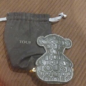 TOUS Black Embossed Bear Coin Pouch with Gold Zipper